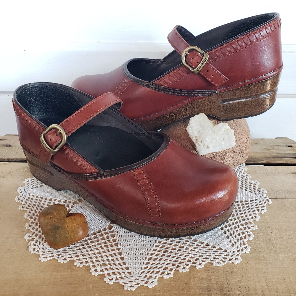 Cognac Dansko Pro Marcelle Mary Jane Clogs Straps Buckles Boho Cottage Prairie ♡ - Picture 11 of 11